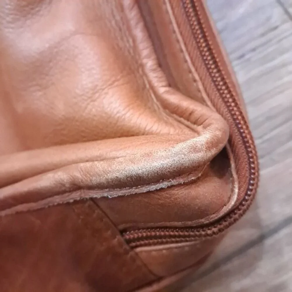 EKA Leather Briefcase Crossbody Laptop Document‎ Case camel brown tan Vintage
